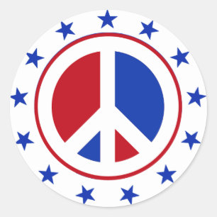 PEACE SIGN WITH STARS CLASSIC ROUND STICKER