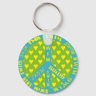Peace Sign with Swim in Frame Key Ring