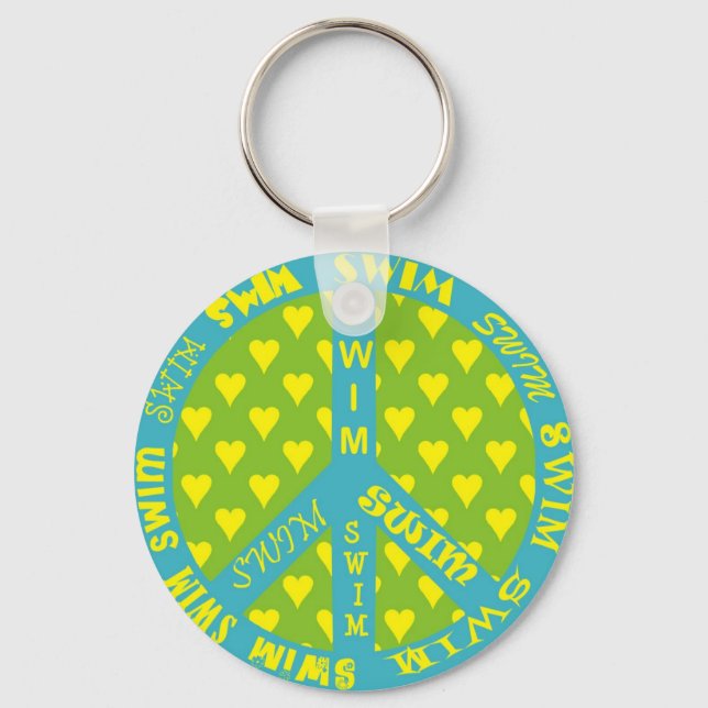 Peace Sign with Swim in Frame Key Ring (Front)