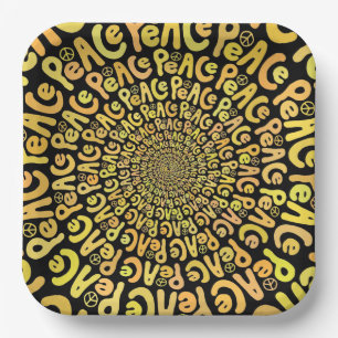 Peace sign word spiral yellow orange black paper p plate