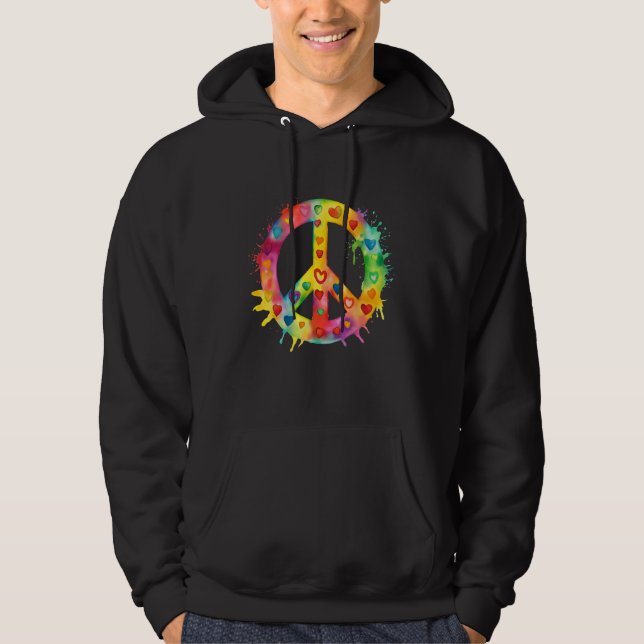 Peace Sign World Love Flowers Hippie Groovy Vibes  Hoodie (Front)