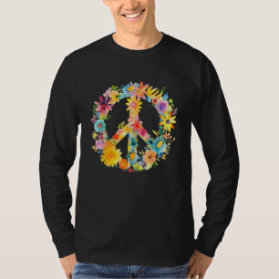 Peace Sign World Love Flowers Hippie Groovy Vibes T-Shirt