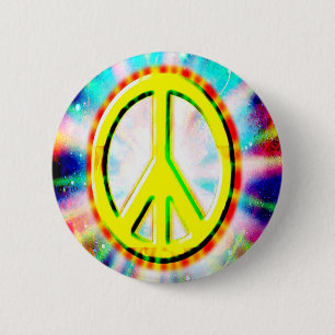 PEACE Sign Yellow Colourful Happy and Fun 6 Cm Round Badge