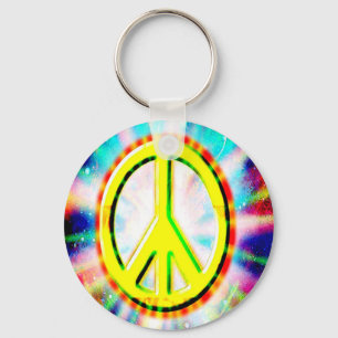 PEACE Sign Yellow Colourful Happy and Fun Key Ring