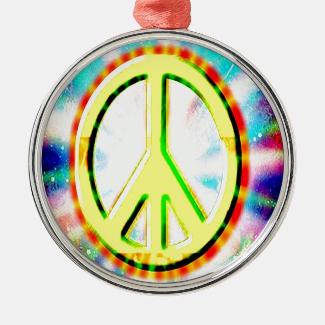 PEACE Sign Yellow Colourful Happy and Fun Metal Ornament (Front)
