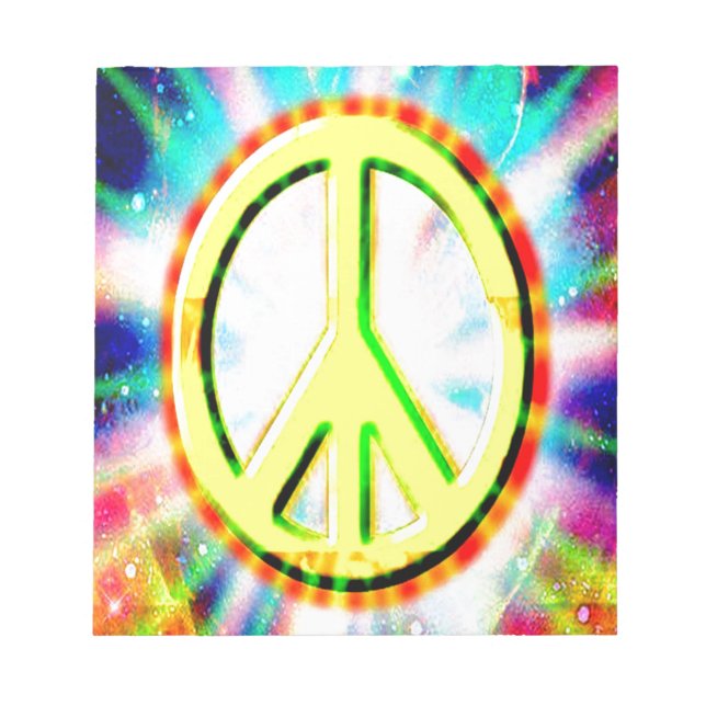 PEACE Sign Yellow Colourful Happy and Fun Notepad (Front)