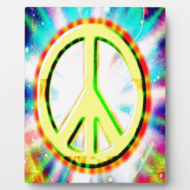 PEACE Sign Yellow Colourful Happy and Fun Plaque (Front)