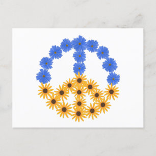 Peace Sign Yellow Sunflowers Blue Cosmos Flowers Postcard