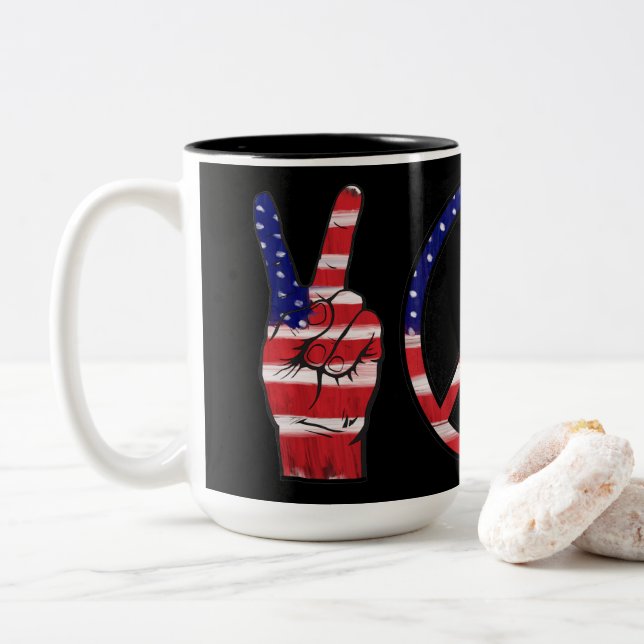 Peace Signs Flag Colours Two-Tone Coffee Mug (With Donut)