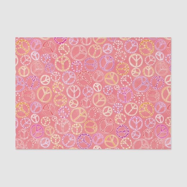 Peace Signs Pattern on Pink Tissue Paper (Front)