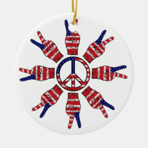 Peace Signs Snowflake Ceramic Ornament