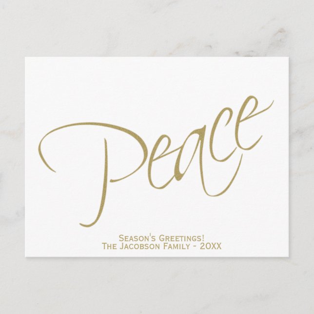 Peace. Simple Elegant Modern Typography Photo Holiday Postcard (Front)