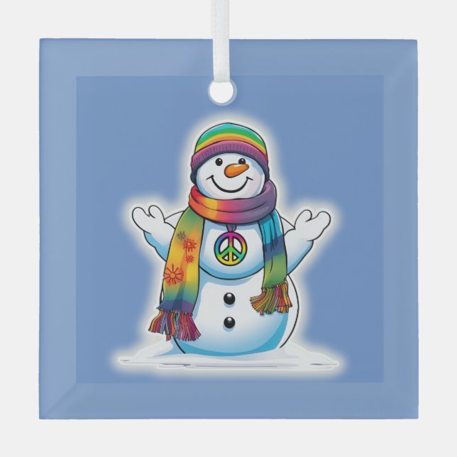 Peace Snowman Glass Tree Decoration (Front)