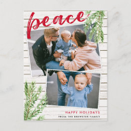 Peace, Snowy Evergreen 2 Photo Holiday Postcard