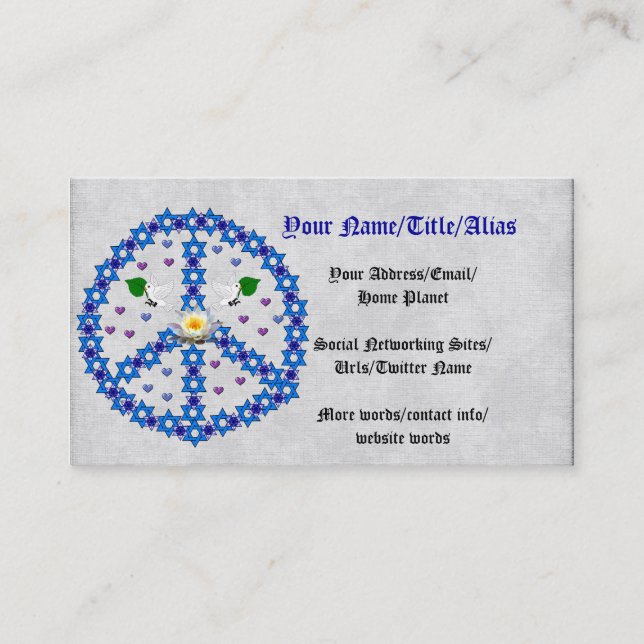 Peace Star Of David Business Card (Front)