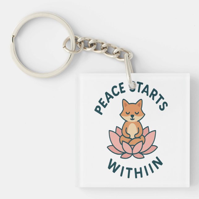 Peace Starts Within - Meditating fox  Key Ring (Front)