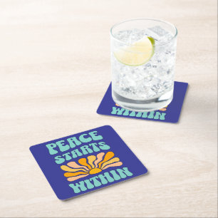 Peace Starts Within Square Paper Coaster
