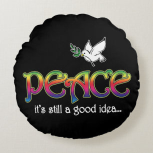 Peace Still A Good Idea - White Dove Olive Branch Round Cushion