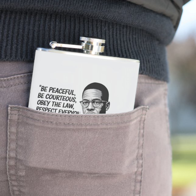 Peace & Strength – Malcolm X Inspirational Quote  Hip Flask (In Situ)