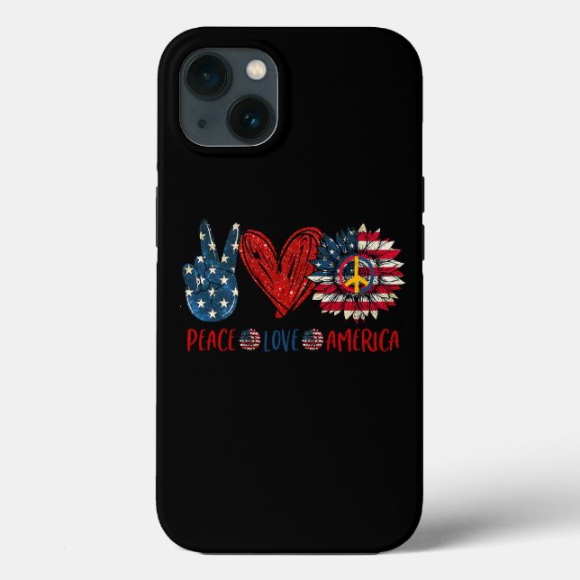 Peace Sunflower Love American Flag 4th Of July Pat Case-Mate iPhone Case (Back)