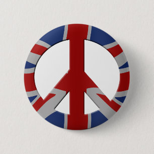 Peace symbol and Union Jack 6 Cm Round Badge