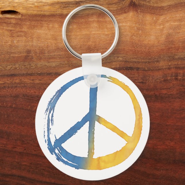 PEACE Symbol Blue Yellow Stand With Ukraine Key Ring (Front)