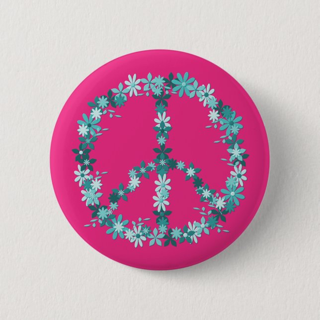 Peace symbol flower power 6 cm round badge (Front)