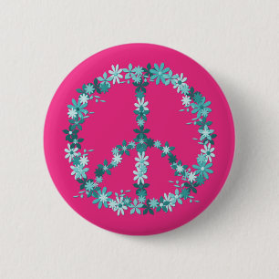 Peace symbol flower power 6 cm round badge