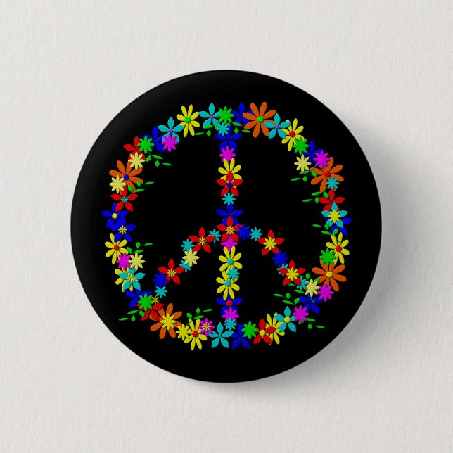 Peace Symbol Flower Power 6 Cm Round Badge (Front)