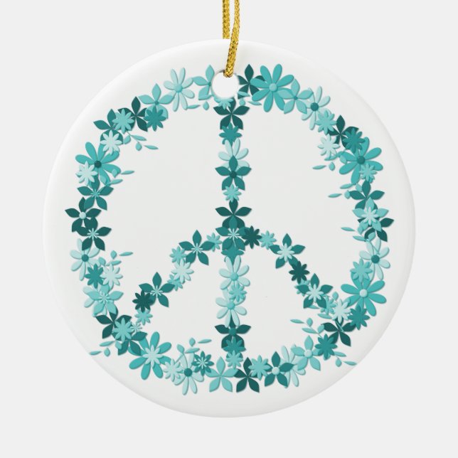 Peace symbol flower power ceramic ornament (Front)