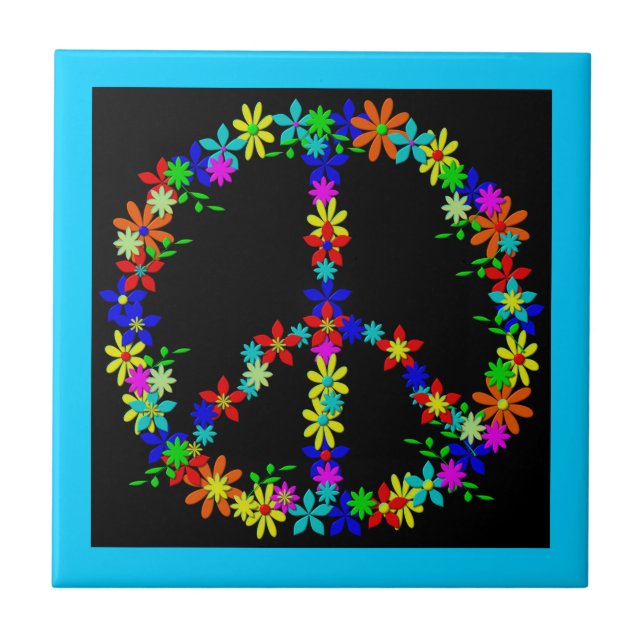 Peace Symbol Flower Power Ceramic Tile (Front)