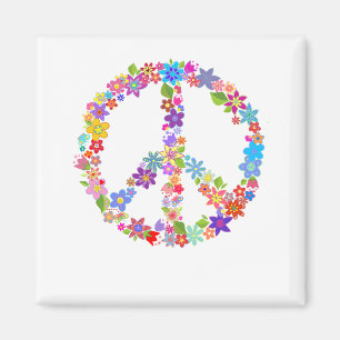 Peace Symbol Flower Power Colourful Design Magnet
