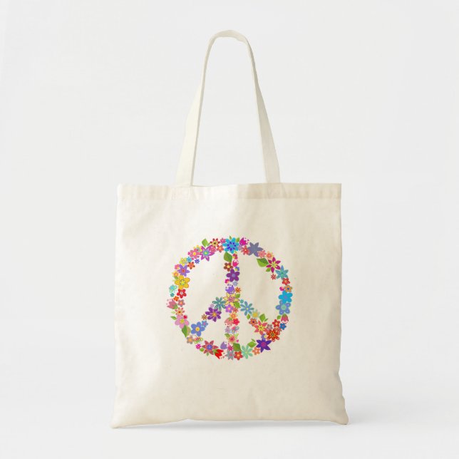 Peace Symbol Flower Power Colourful Design Tote Bag (Front)