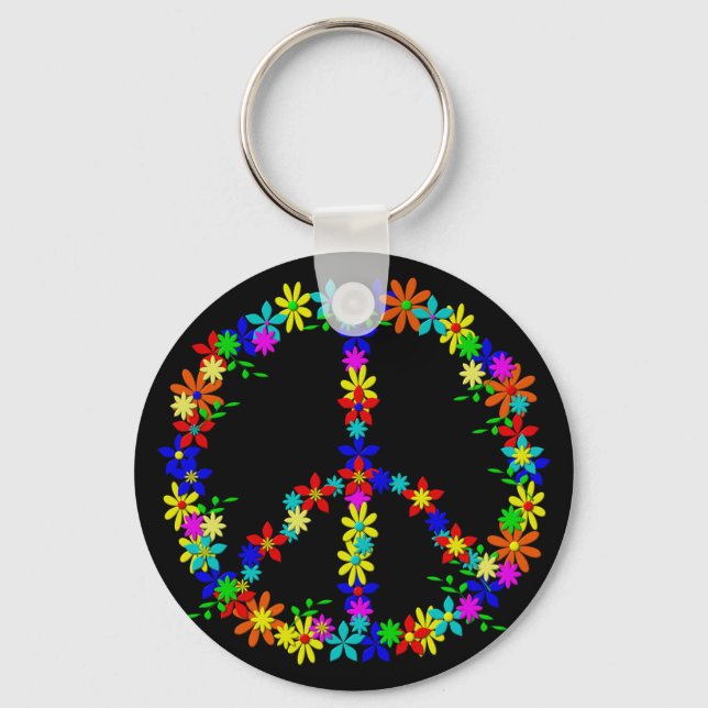 Peace Symbol Flower Power Key Ring (Front)