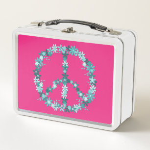 Peace symbol flower power metal lunch box