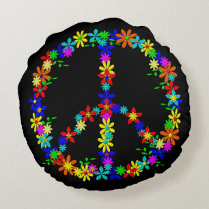 Peace symbol flower power round cushion
