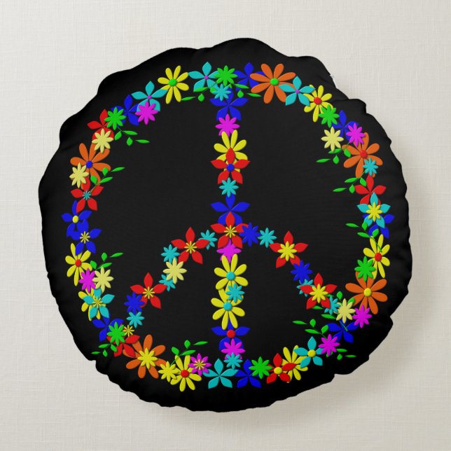Peace symbol flower power round cushion (Back)