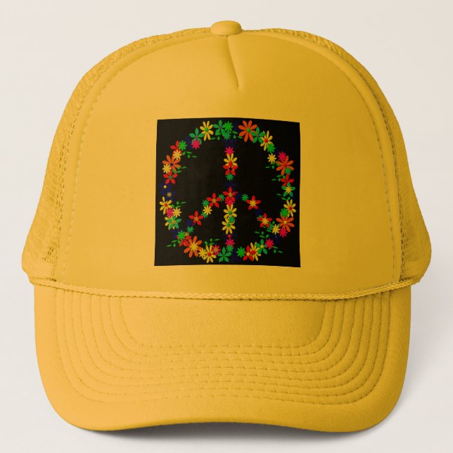 Peace Symbol Flower Power Trucker Hat (Front)