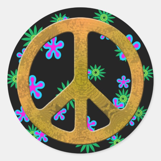 Peace Symbol Flower Retro 60s Stickers (Front)