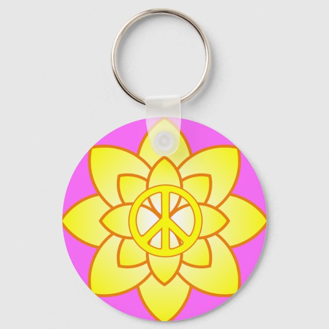 Peace Symbol Flower - Yellow Key Ring (Front)