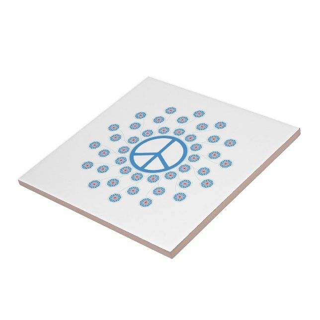 Peace Symbol Flowers Ceramic Tile (Side)