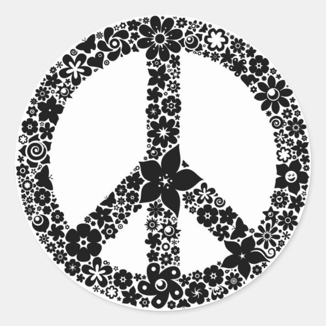 Peace Symbol flowers Classic Round Sticker (Front)