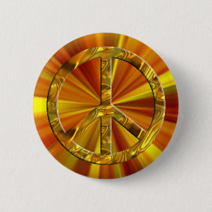 PEACE symbol - GOLD 6 Cm Round Badge