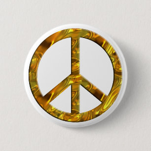 PEACE symbol - GOLD 6 Cm Round Badge