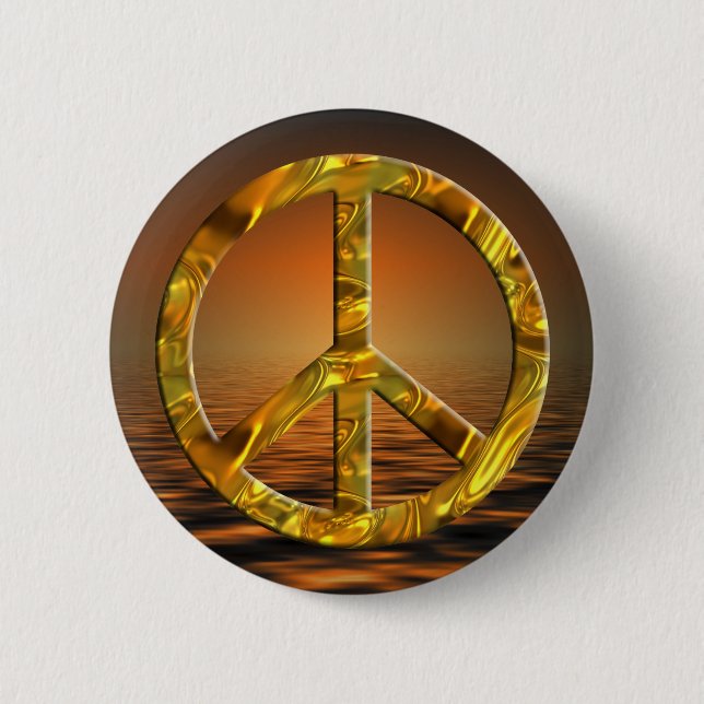 PEACE symbol - GOLD 6 Cm Round Badge (Front)
