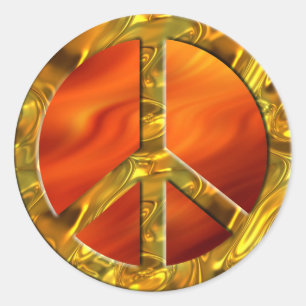 PEACE symbol - GOLD   fire red Classic Round Sticker