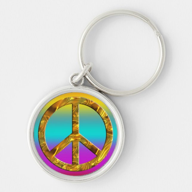PEACE symbol - GOLD Key Ring (Front)