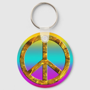 PEACE symbol - GOLD Key Ring
