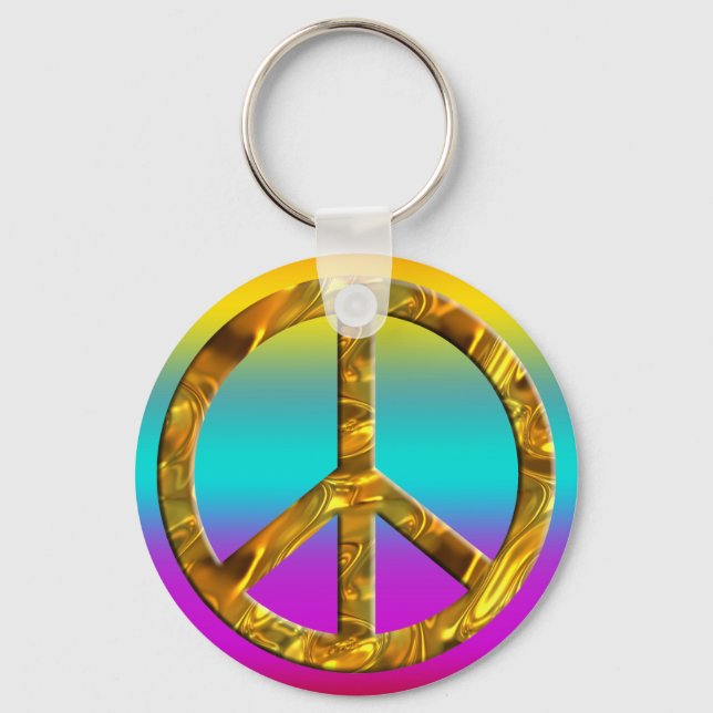 PEACE symbol - GOLD Key Ring (Front)