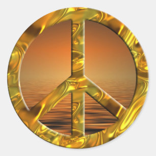 PEACE symbol - GOLD   sunset Classic Round Sticker